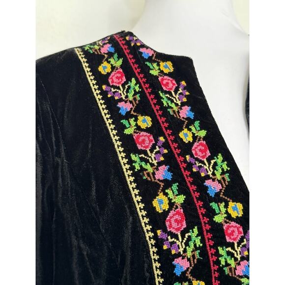 Free People Dress Velvet Cross Stitch Embroidered Long Sleeve Black Multi Sz‎ S - Picture 3 of 10